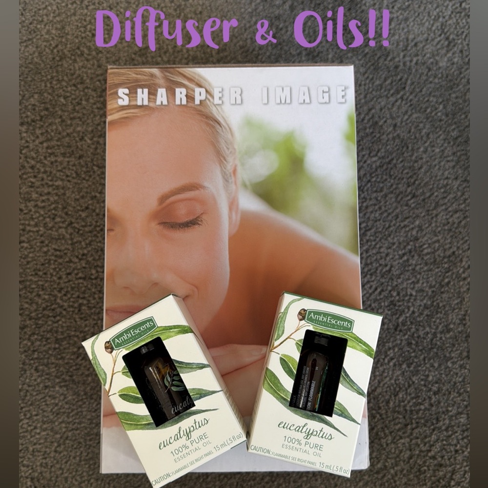 Ultrasonic Aromatherapy Diffuser by
Sharper Image w/2 NEW BOTTLES EUCALYPTUS OIL